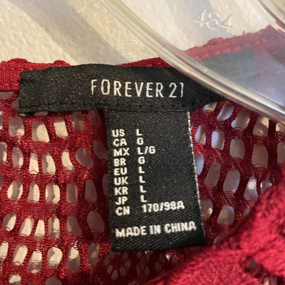 Vintage Forever 21 Large Lace Crop Top Red Long Sleeve Y2K Minimalist - Picture 7 of 8